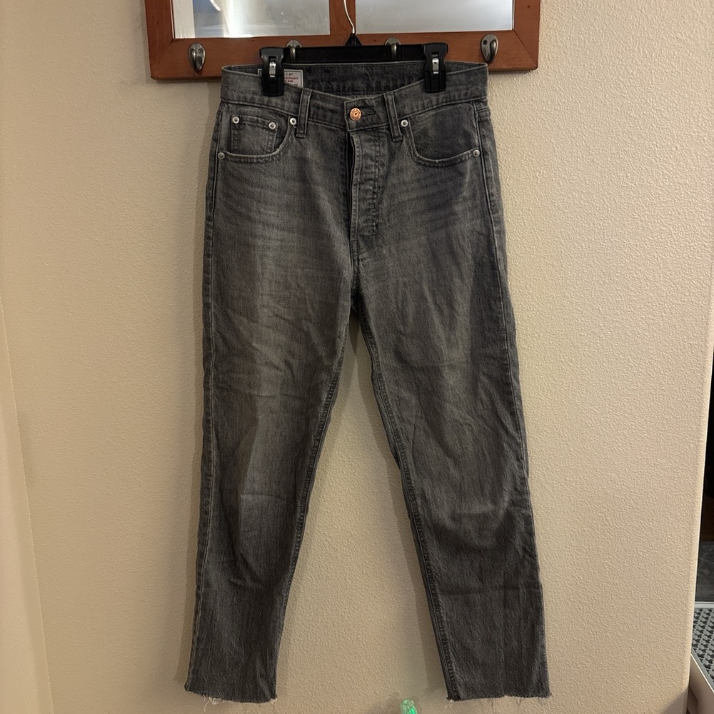 Gap cheeky straight high rise grey-black wash denim.